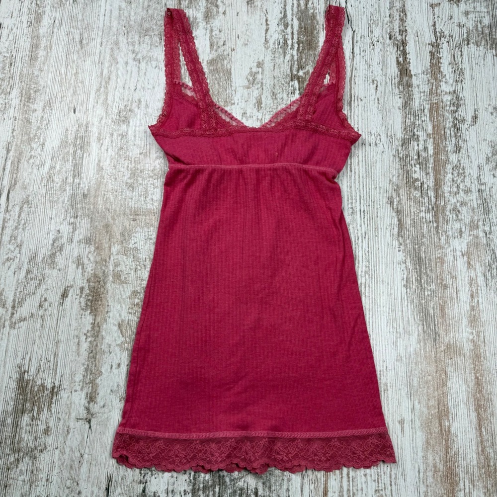 VTG Y2K Abercrombie & Fitch Pink Ribbed Lace Babydoll Cami Top XS Coquette - Picture 3 of 9
